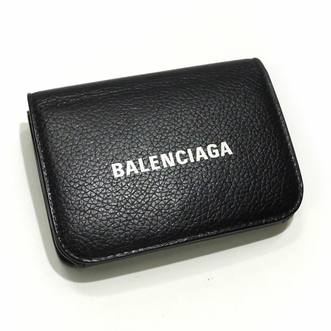 ブラック素材ラインBALENCIAGA 三つ折り コンパクト財布 ペーパーミニウォレット レザー