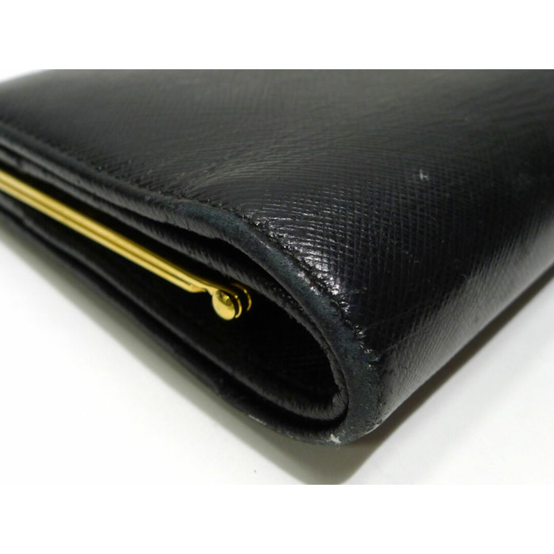 PRADA(プラダ)のPRADA がま口 二つ折り 長財布 レザー ブラック ゴールド金具 レディースのファッション小物(財布)の商品写真