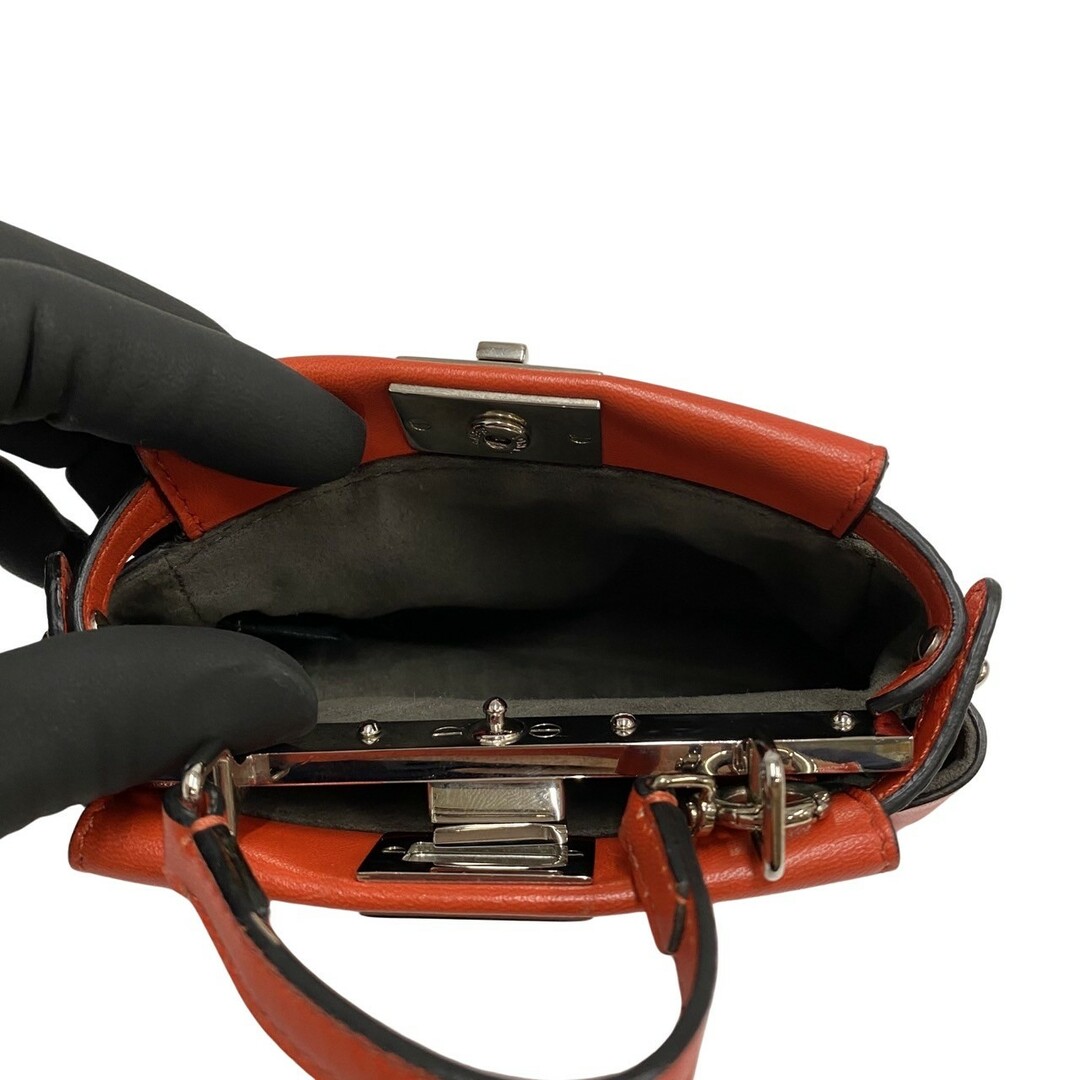 極 美品 保存袋付 希少品 FENDI フェンディ マイクロ ピーカブー レザー 2way ミニ ショルダーバッグ ハンドバッグ レッド 20614約15cm幅