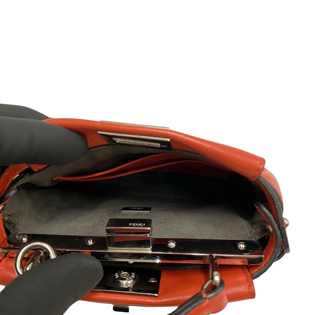 極 美品 保存袋付 希少品 FENDI フェンディ マイクロ ピーカブー レザー 2way ミニ ショルダーバッグ ハンドバッグ レッド 20614約15cm幅