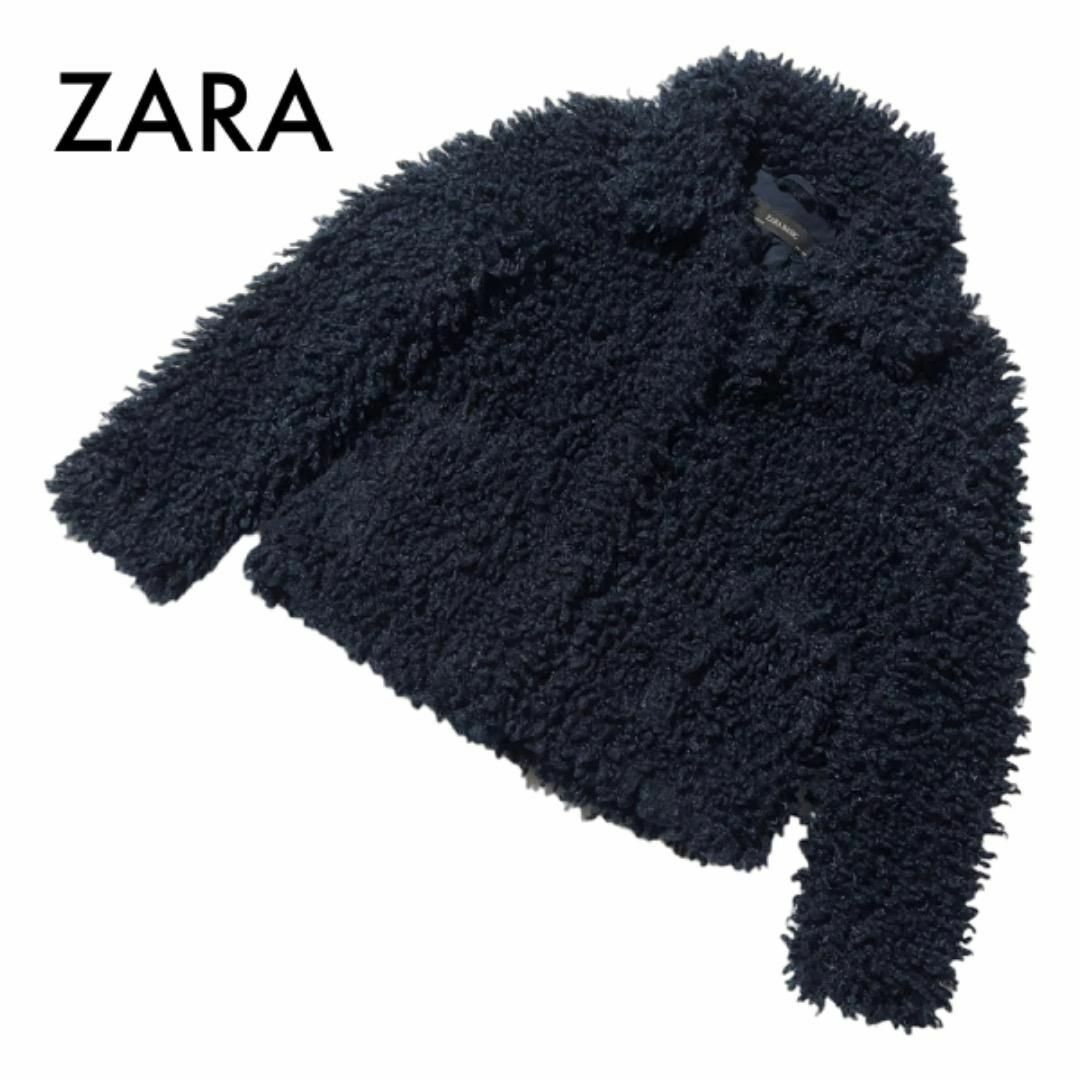 ザラ ZARA ネイビーフェイクファーコート - アウター