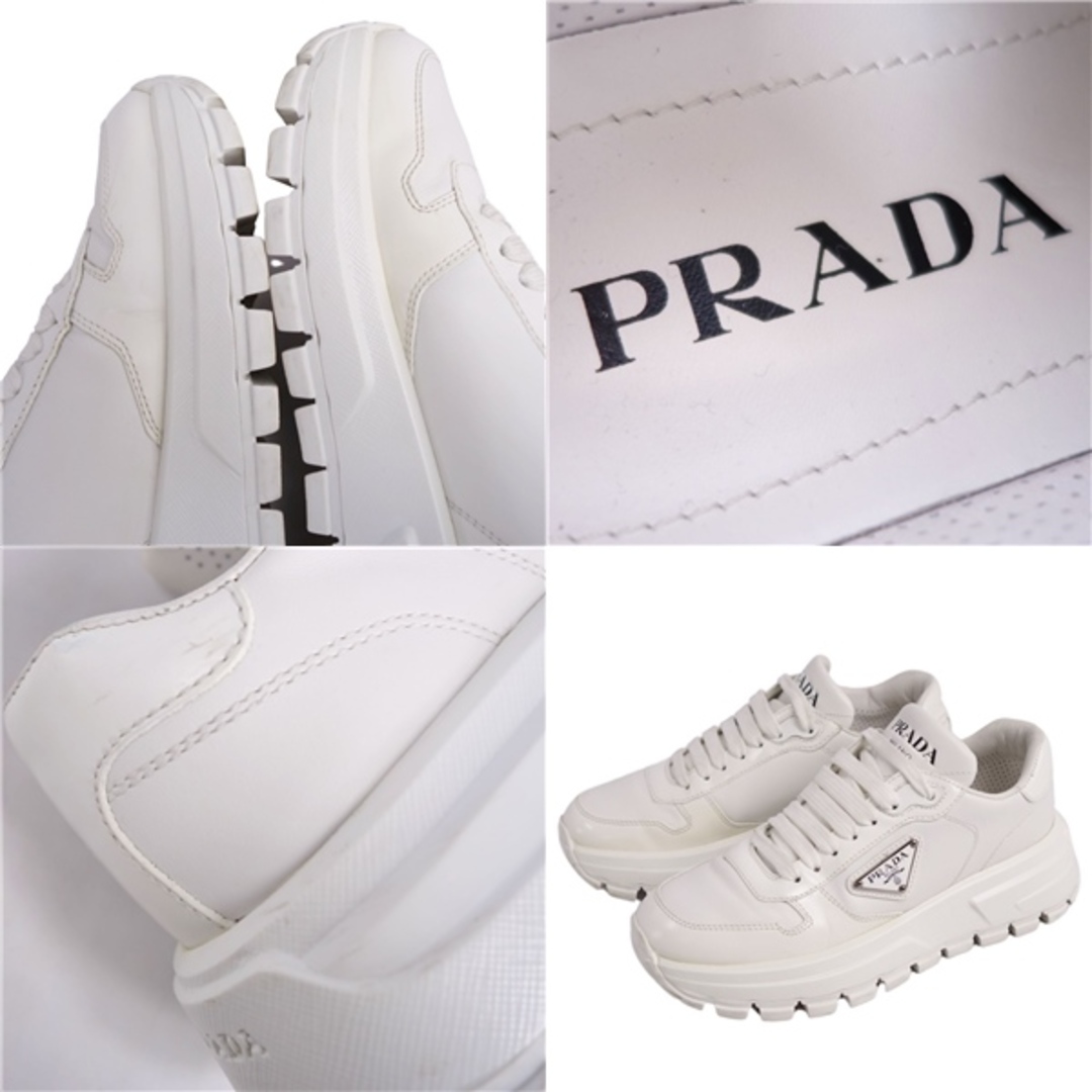 PRADA(プラダ)の美品 プラダ PRADA スニーカー ローカット レースアップ 三角ロゴ トライアングル シューズ レディース 34.5(21.5cm相当) ホワイト レディースの靴/シューズ(スニーカー)の商品写真