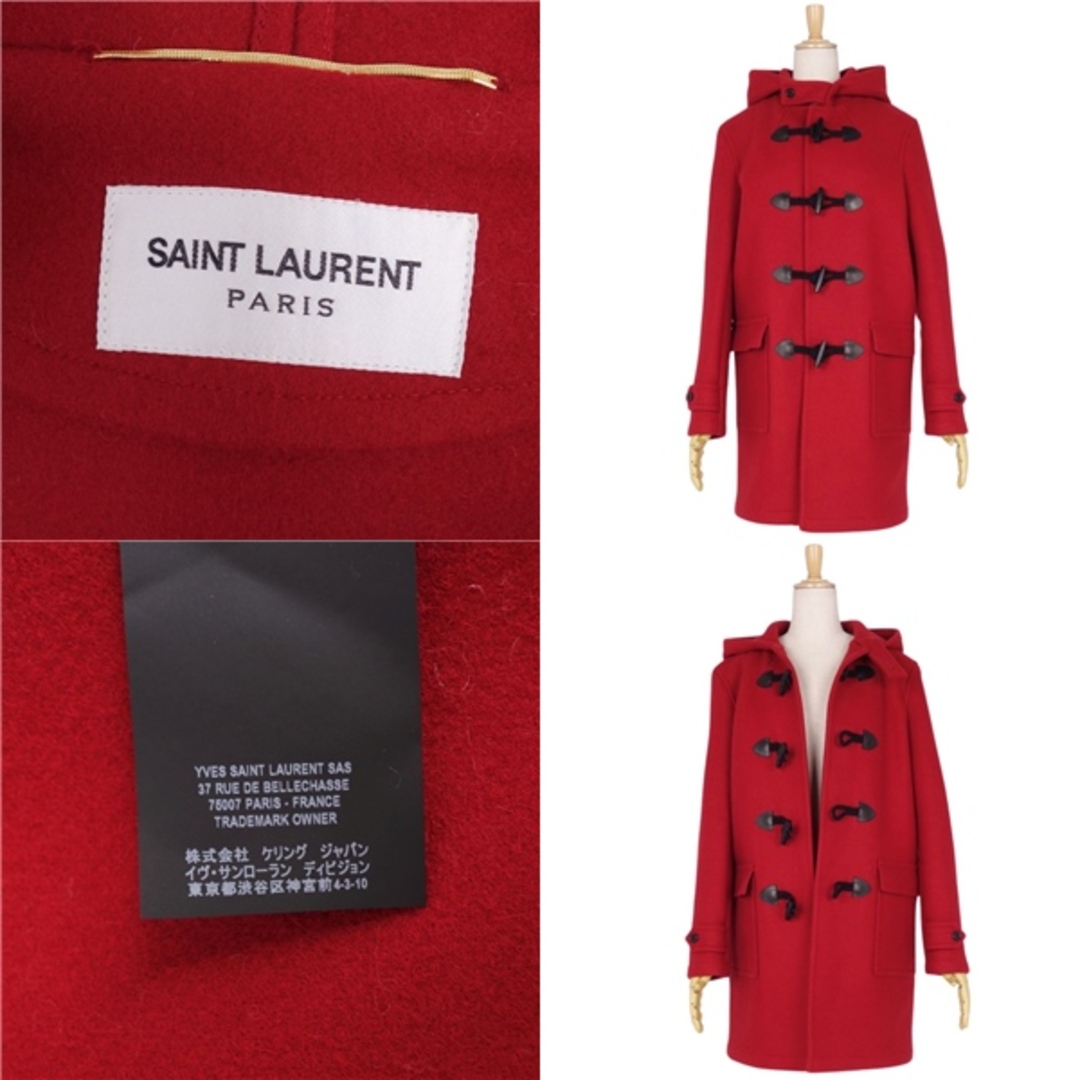 Saint Laurent(サンローラン)の美品 サンローラン パリ SAINT LAURENT PARIS コート ダッフルコート ウール ラムレザー アウター レディース イタリア製 38(M相当) レッド レディースのジャケット/アウター(その他)の商品写真