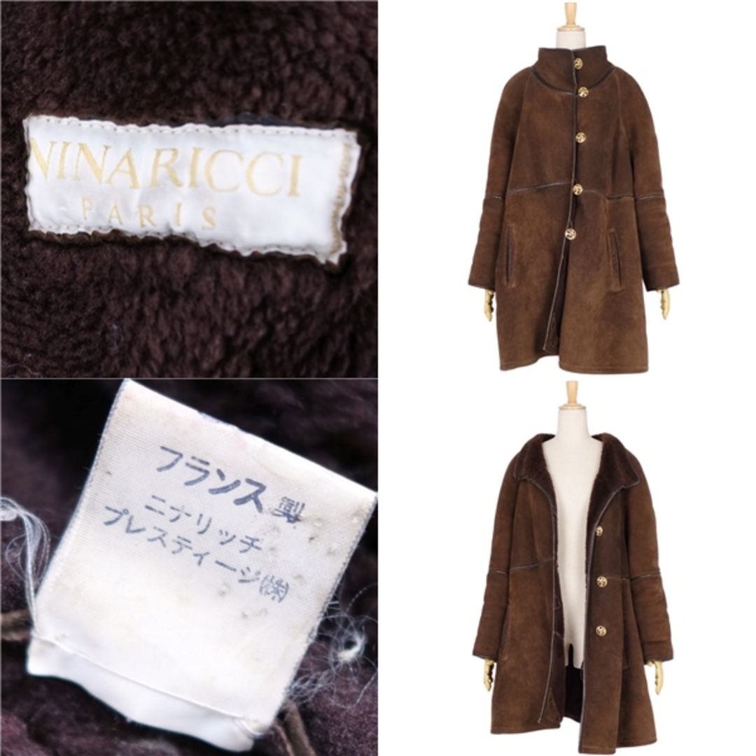 NINA RICCI(ニナリッチ)のVintage ニナリッチ NINA RICCI コート ムートンコート ロゴボタン 羊革 アウター レディース フランス製 L相当 ブラウン レディースのジャケット/アウター(その他)の商品写真