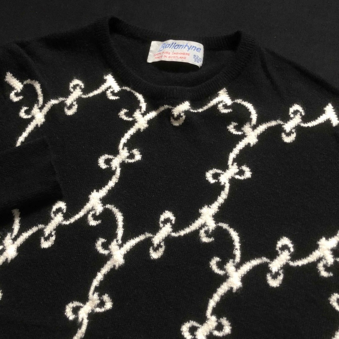 old ballantyne カシミヤ 黒 インターシャ 丸首ニット セーター old ballantyne カシミヤ 黒 インターシャ 丸首ニット セーター