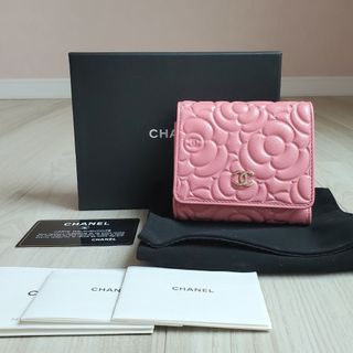 シャネル(CHANEL)のCHANELシャネル スモール フラップ ウォレット 3つ折り財布 カメリア美品(財布)