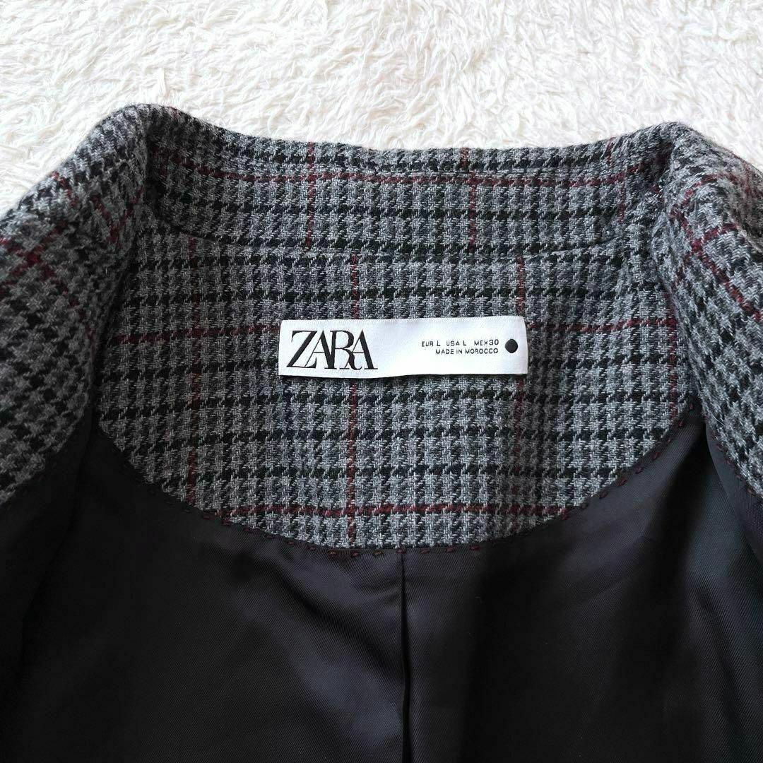 ZARA(ザラ)の美品✨大きめサイズ　ZARA　エルボーパッチ　ウールブレンドジャケット　グレー レディースのジャケット/アウター(テーラードジャケット)の商品写真