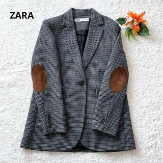 ザラ(ZARA)の美品✨大きめサイズ　ZARA　エルボーパッチ　ウールブレンドジャケット　グレー(テーラードジャケット)