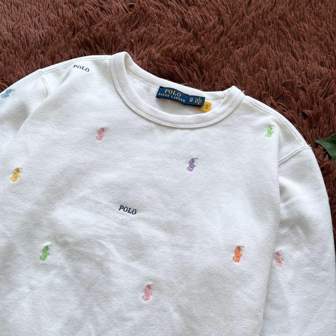 POLO RALPH LAUREN(ポロラルフローレン)の美品✨ポロラルフローレン　マルチカラー刺繍トレーナー　裏起毛　ホワイト　XS レディースのトップス(トレーナー/スウェット)の商品写真