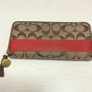 コーチ(COACH)のCOACH コーチ シグネチャー ブラウン×レッド 長財布 レディース ブランド(財布)