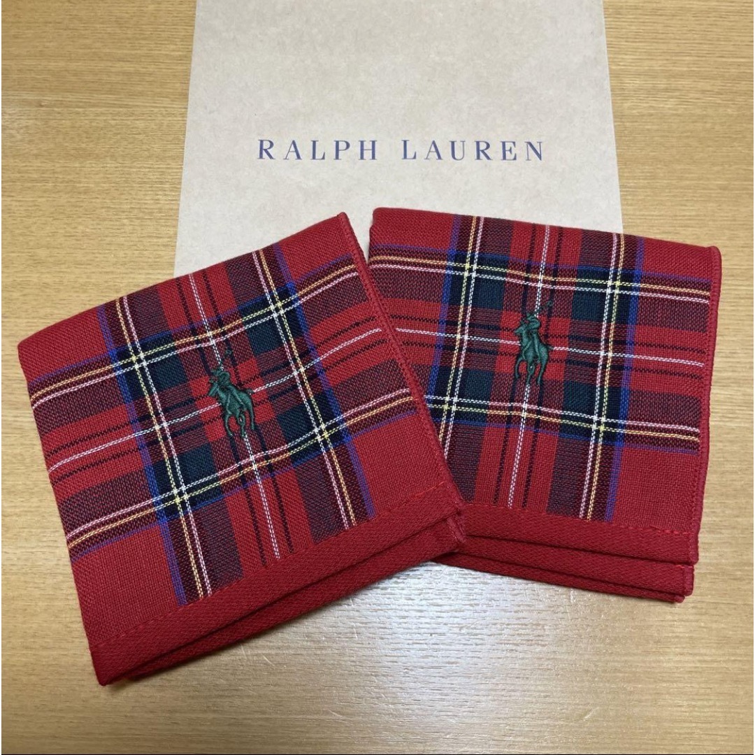 Ralph Lauren(ラルフローレン)の新品未使用　ラルフローレン　ハンドタオル　2枚　レッド　 レディースのファッション小物(ハンカチ)の商品写真