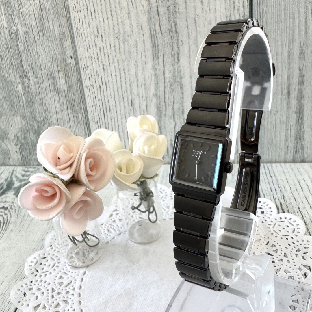 【電池交換済】MARGARET HOWELL 腕時計 スクエア ミニ ブラックブラックサイズ