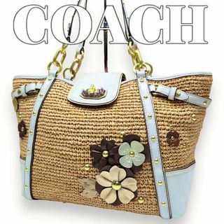 COACH 花柄 スタッズ ターンロック かごバッグ 7328