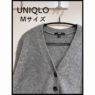 ユニクロ(UNIQLO)のUNIQLO　スフレヤーンVネックショートカーディガン（長袖）グレー(カーディガン)