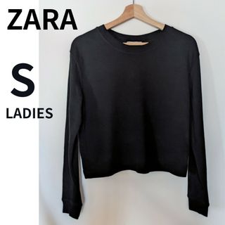 ザラ(ZARA)のZara クロップド丈 スウェット S レディース ブラック ショート丈(トレーナー/スウェット)