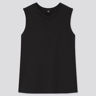 ユニクロ(UNIQLO)のサイズM！UNIQLOユニクロ コットンノースリーブT シンプルデザインブラック(Tシャツ(半袖/袖なし))