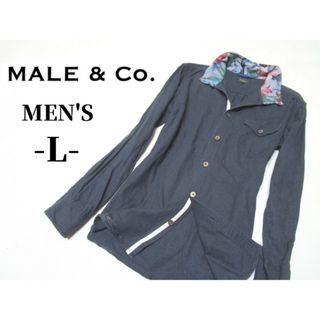 メイルアンドコー(MALE&Co.)のメンズL◇MALE&Co◇ボタニカル柄切替リネン混シャツ 濃紺(シャツ)