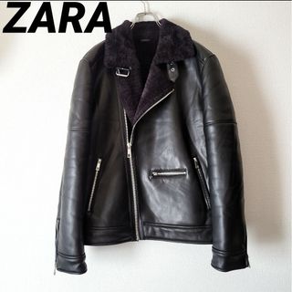 68肩幅ZARA レザームートンジャケット 黒ブラック