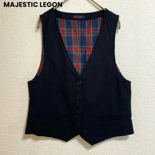 マジェスティックレゴン(MAJESTIC LEGON)のst274 マジェスティックレゴン 薄手ベスト ジレ 黒 裏地チェック シンプル(ベスト/ジレ)