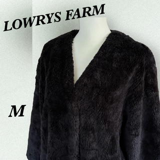 ローリーズファーム(LOWRYS FARM)のLOWRYS FARM ノーカラーフェイクファーロングコート ブラック サイズL(ロングコート)