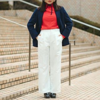 ユニクロ(UNIQLO)のユニクロ/リネンブレンドタックワイドパンツ (丈長め) オフホワイト XXL(カジュアルパンツ)