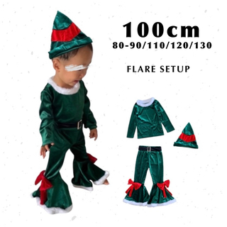 子ども服 100 クリスマス フレア セットアップ 緑 エルフ 男女兼用 衣装(その他)