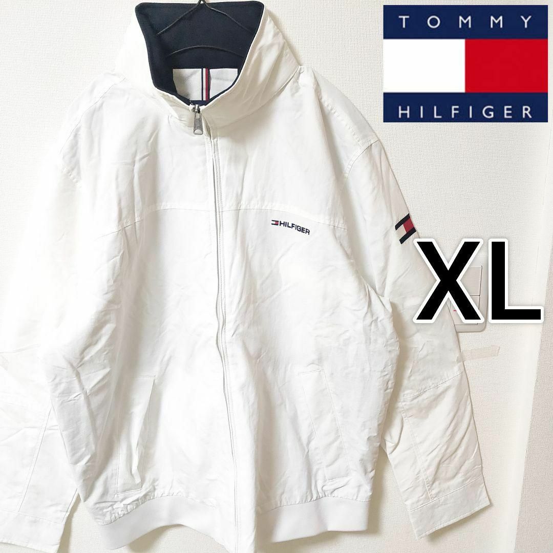トミーヒルフィガー 白 ヨット ジャケット フライトジャケット 旗ロゴ 男性XL