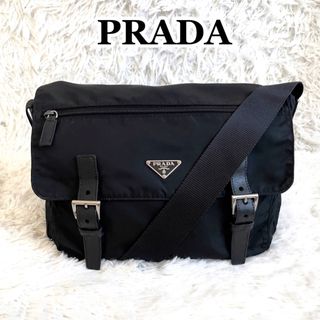 プラダ(PRADA)のプラダ ショルダーバッグ 三角プレート 白タグ 斜め掛け ユニセックス ブラック(ショルダーバッグ)