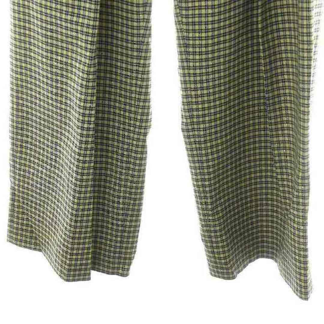 プランシー ワイドパンツ チェック柄 ウール 40 M 黄緑 紺 ネイビー約295cm裾幅