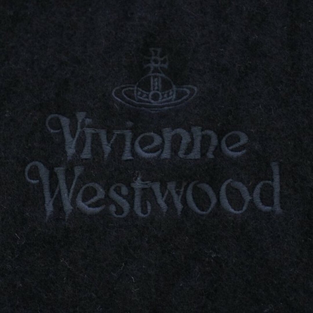 Vivienne Westwood(ヴィヴィアンウエストウッド)のヴィヴィアンウエストウッド マフラー ウール フリンジ ロゴ オーブ 刺繍 黒 レディースのファッション小物(マフラー/ショール)の商品写真