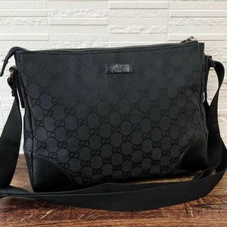 グッチ(Gucci)のグッチ GG柄 キャンバス×レザー ショルダー バッグ メッセンジャー 黒.(ショルダーバッグ)