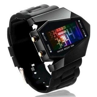 新品  多機能 デジタルウォッチ LED 5色ライト  黒(腕時計(デジタル))