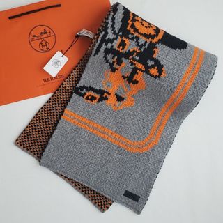 素材カシミヤHERMES　エルメス　ブリッドドゥガラ　ニットマフラー　カシミヤ100%