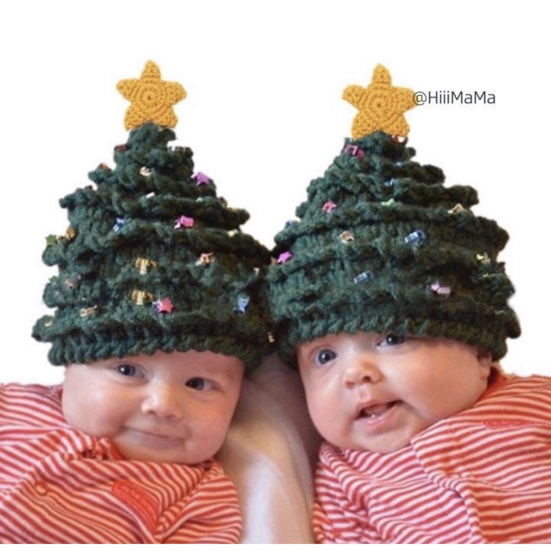 【SALE】 クリスマス ツリー ニット帽 ビーズ キラキラ 星 サンタ キッズ/ベビー/マタニティのこども用ファッション小物(帽子)の商品写真