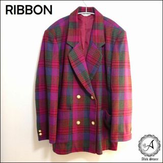 RIBBON レディース ジャケット チェック テーラードジャケット Lサイズ(テーラードジャケット)