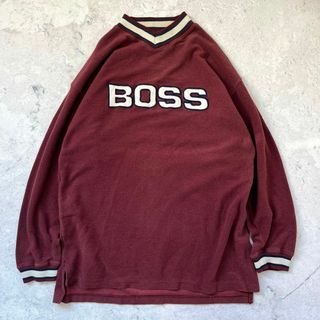 ボス(BOSS)の【90s BOSS】XXL 刺繍ビッグロゴ チルデン スウェット トレーナー赤茶(スウェット)