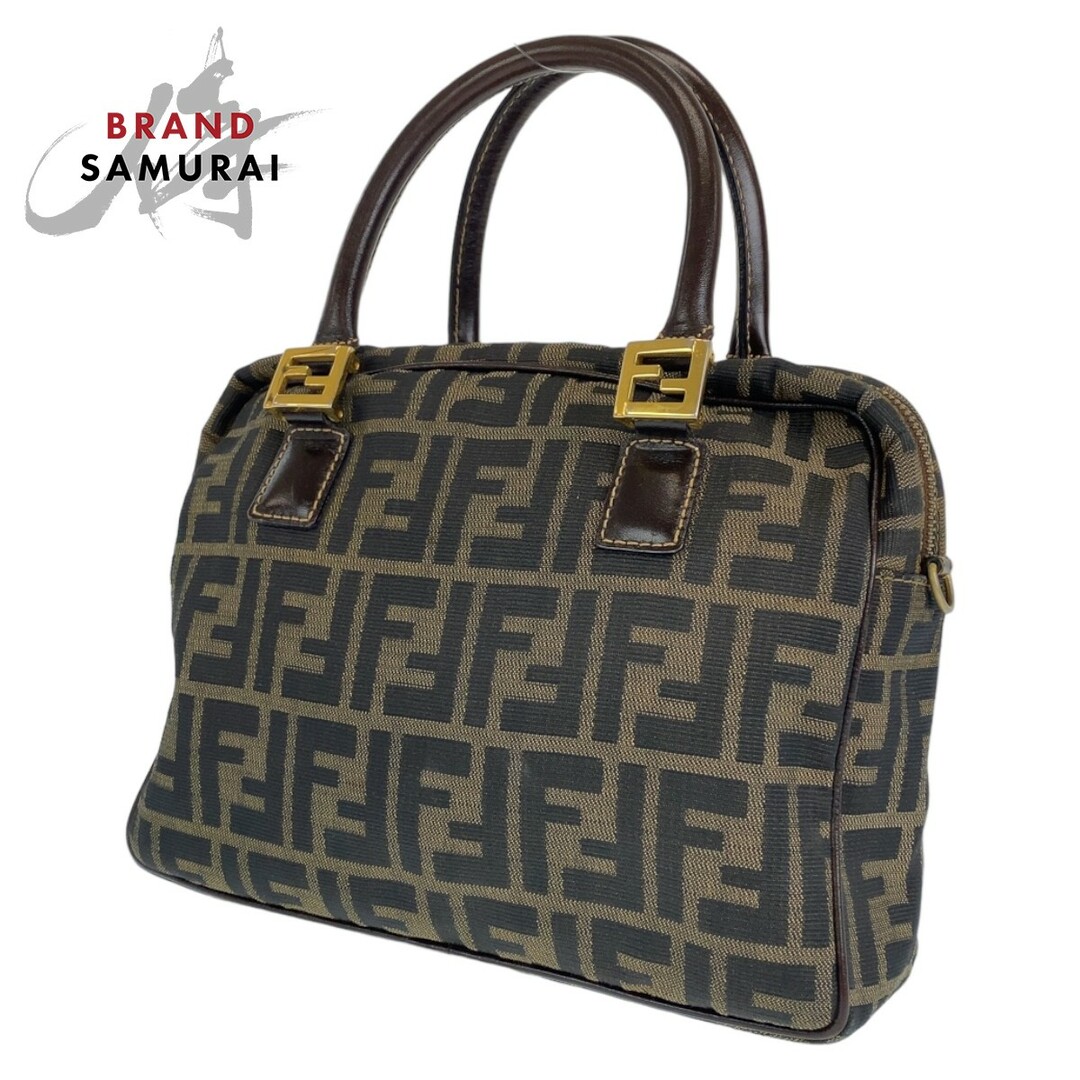 ファスナー内側FENDI フェンディ ズッカ ブラウン 茶 ゴールド金具 キャンバス /レザー ハンドバッグ トートバッグ レディース 404256