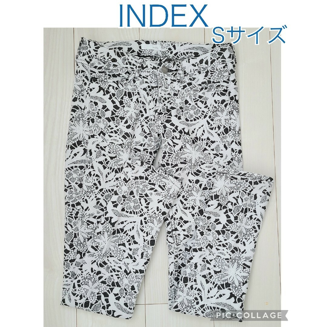 INDEX(インデックス)のINDEX　インデックス　花柄　パンツ　長ズボン　白黒　Sサイズ レディースのパンツ(カジュアルパンツ)の商品写真