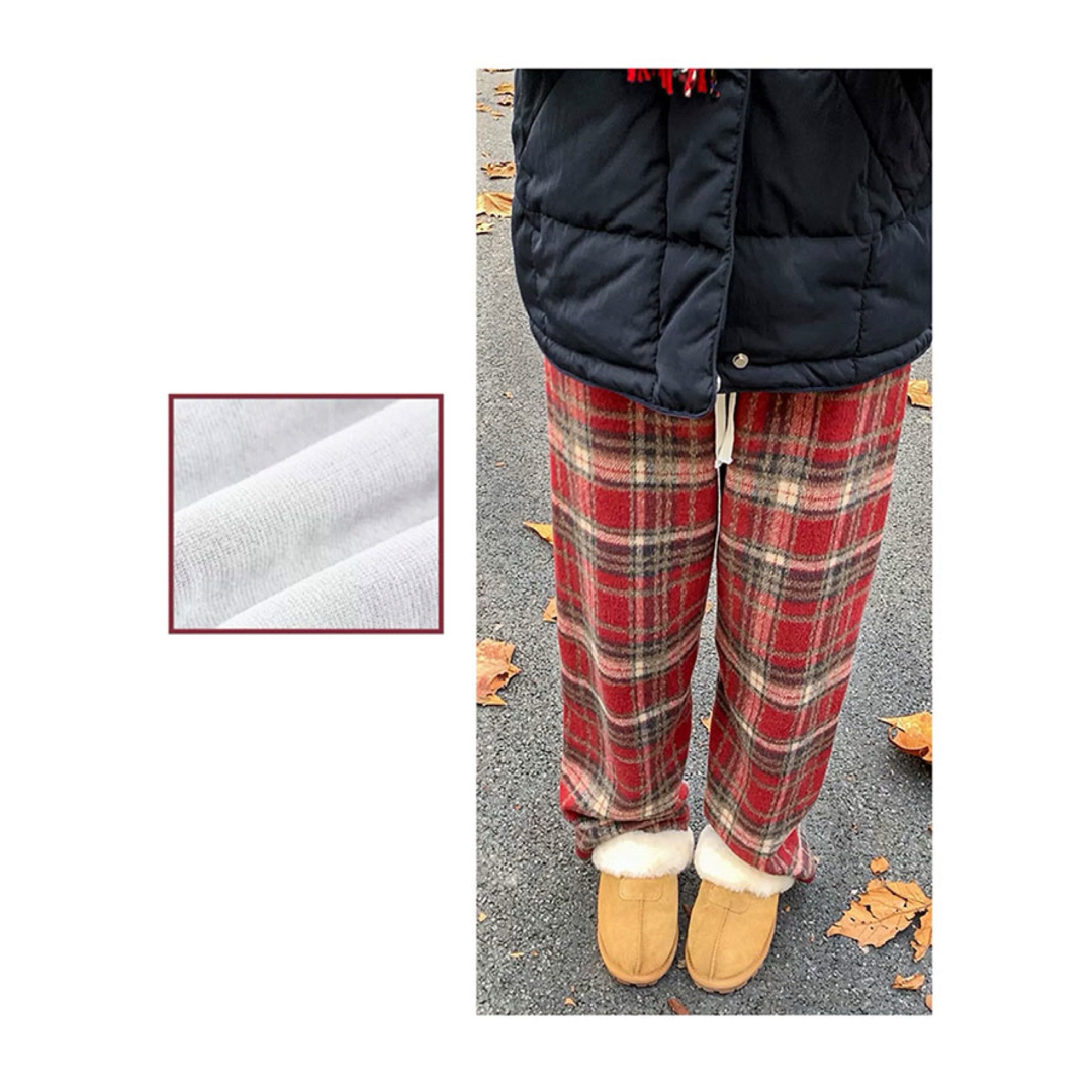 裹起毛ズボン レディース 秋冬 垂れ感 カジュアル ワイドパンツ レッドパンツ レディースのパンツ(カジュアルパンツ)の商品写真