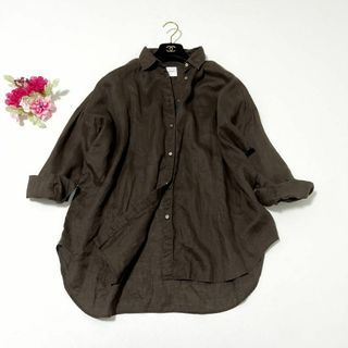 スピックアンドスパン(Spick & Span)のSpick & Span リネンビッグシャツ ブラウン ゴールド 21ss(シャツ/ブラウス(長袖/七分))