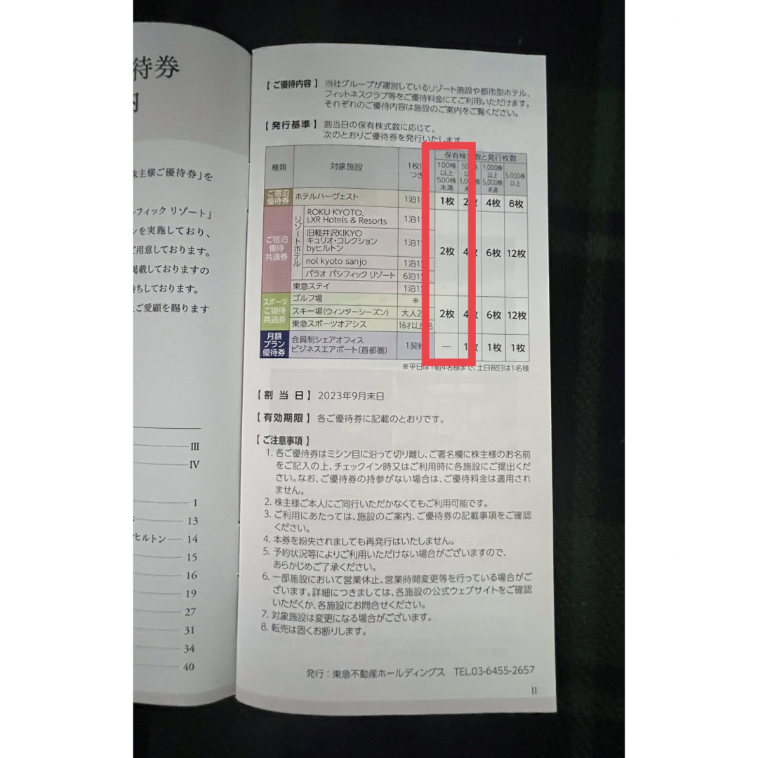東急不動産　株主優待　100株　 チケットの優待券/割引券(宿泊券)の商品写真