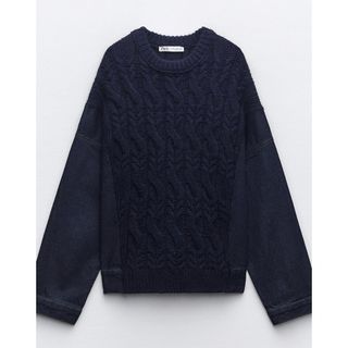 新品　ZARA デニム　コントラストニット　　ニット　Sサイズ　ザラ