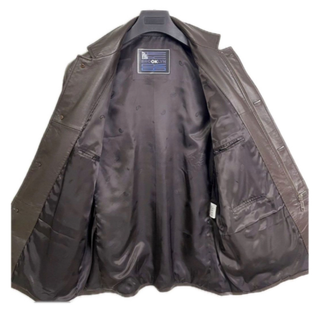 クーポンセール！本革高級ラムレザーコート メンズ ロングブラウン 3XL 54 メンズのジャケット/アウター(その他)の商品写真