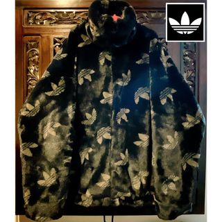 アディダス(adidas)のアディダス オリジナルス モノグラム ロゴ ファー ジャケット ジャージ 黒(その他)