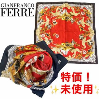 ジャンフランコフェレ(Gianfranco FERRE)の新品　ジャンフランコ フェレ　スカーフ　シルク　ロゴ　大判　正方形　№83(バンダナ/スカーフ)