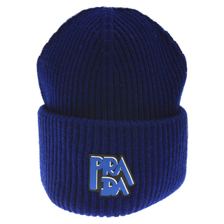 プラダ(PRADA)のPRADA プラダ 27402 S191 ラバーロゴ ニット帽 ブルー(ニット帽/ビーニー)