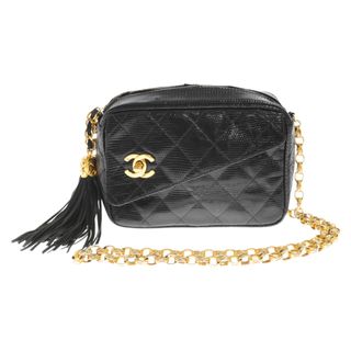 シャネル(CHANEL)のCHANEL シャネル ココマーク フリンジ ビジューチェーン リザード レザーショルダーバッグ マトラッセ ブラック(ショルダーバッグ)