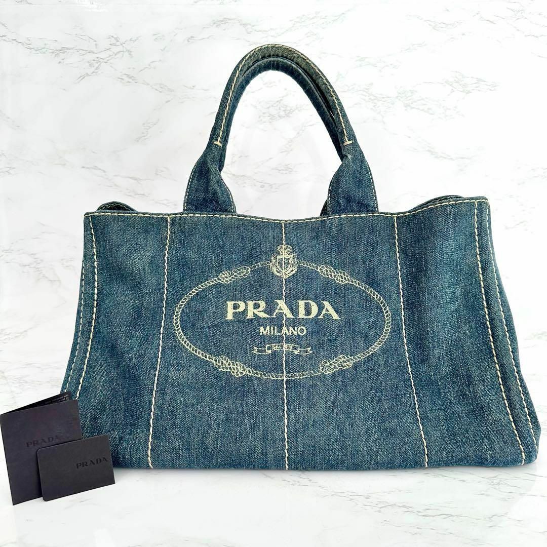 美品 プラダ PRADA ハンドバッグ トートバッグ カナパ ラージ デニム