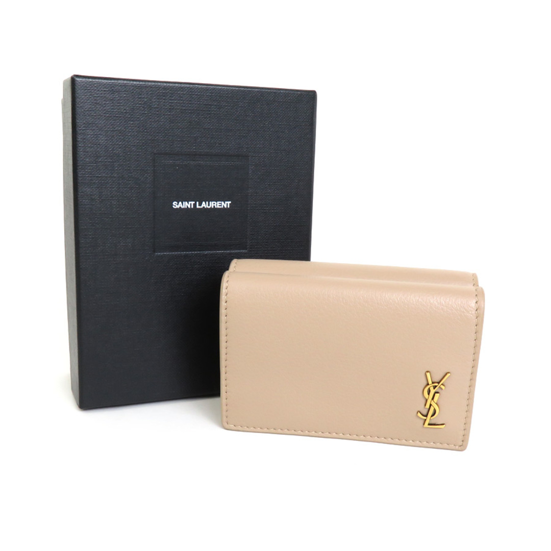 Saint Laurent(サンローラン)のサンローラン SAINT LAURENT 三つ折り財布 レザー ベージュ レディース 送料無料【中古】 h29990f レディースのファッション小物(財布)の商品写真