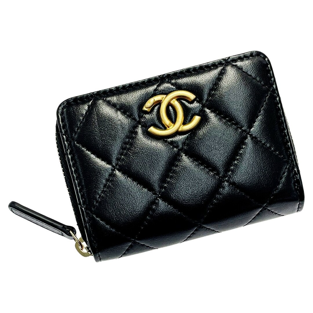 ☆☆CHANEL シャネル ジップコインパース ブラック ココマーク ラムスキン レディース ゴールド金具 ギャランティ有コインケース